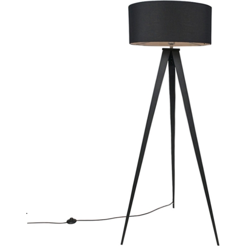 QAZQA Moderne vloerlamp zwart met zwarte kap - Ilse