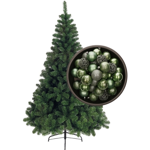 Bellatio Decorations kunst kerstboom 120 cm met kerstballen salie groen -