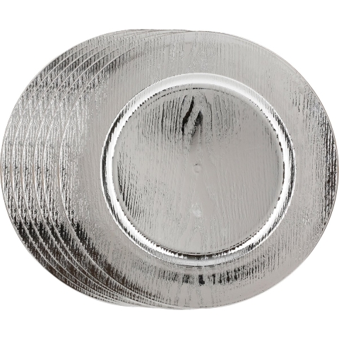 Diner/kerstdiner onderborden - 12x st - hout look - zilver - kunststof - D33 x H2 cm- rond -