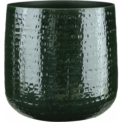 Plantenpot/bloempot keramiek donkergroen relief patroon - D32/H30 cm -