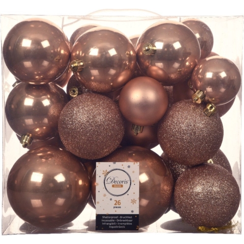 52x stuks kunststof kerstballen toffee bruin 6-8-10 cm glans/mat/glitter -