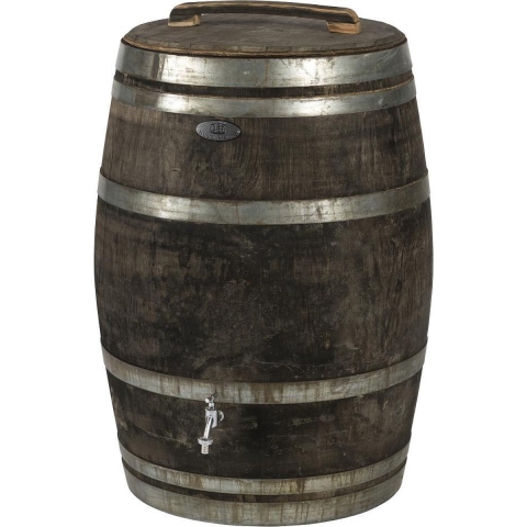 Regenton 225 liter grijs, los deksel met handvat, vulgat achterzijde - Vatenhandel Stijf