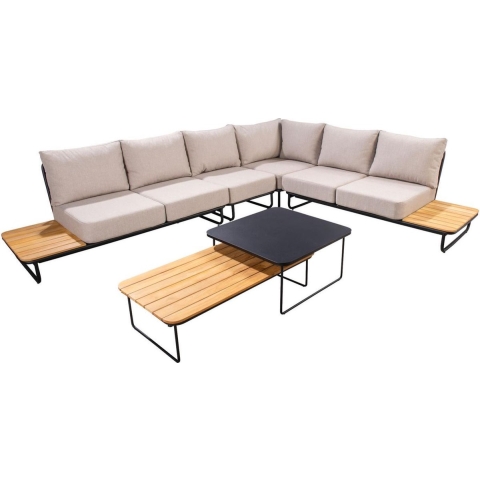 Taiyo chaise longue left and right aluminium black/flax beige - Yoi