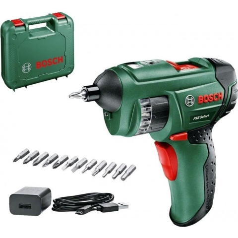 Bosch Groen PSR Select 3.6V Li-Ion accu schroevendraaier set (1.5Ah accu) in koffer - 0603977005