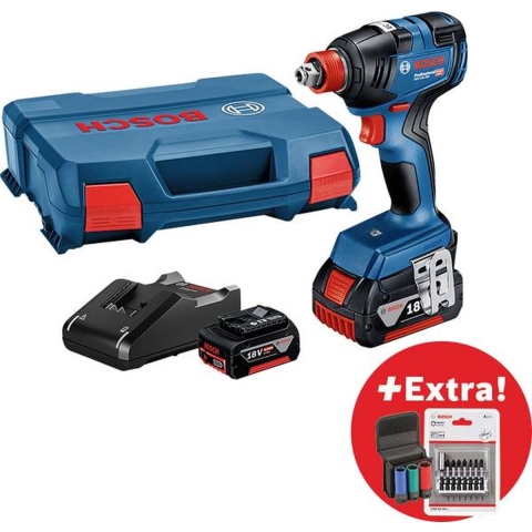 Bosch Blauw GDX 18V-200 Professional | Accu draaislagmoeraanzetter | Set | 2x accu&apos;s | in L-Boxx - 0615990M38