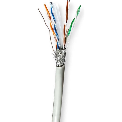 Nedis CCBG8524GY100 Netwerk Kabel Rol Cat6 Stranded S/ftp Cca 100.0 M Binnenshuis Rond Pvc Grijs Gift Box