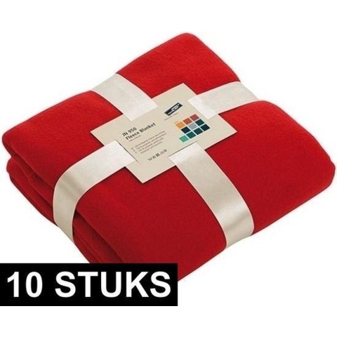 10x Fleece dekens/plaids rood 130 x 170 cm -