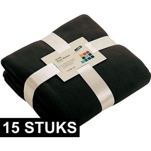 15x Fleece dekens/plaids zwart 130 x 170 cm -