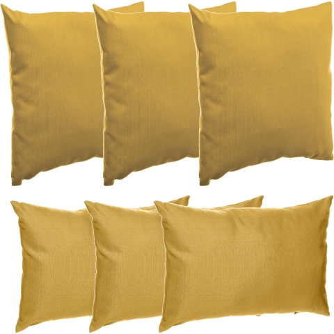 Bank/sier/tuin kussens voor binnen/buiten set 6x stuks mosterd geel 40 x 40 cm en 30 x 50 cm -