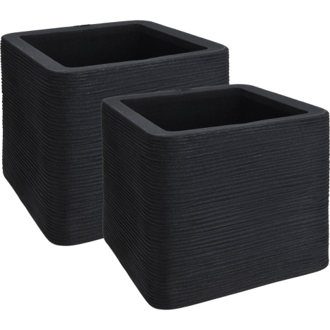 Plantenpot/bloempot Square - 2x - Tuin - stevig kunststof - antraciet grijs - 38 x 38 x 33 cm -