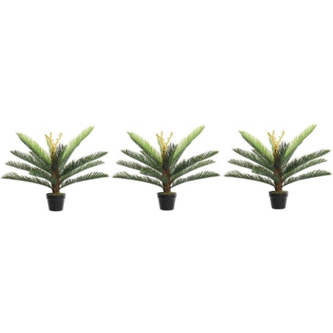 3x Groene boomvaren kunstplant 75 cm in zwarte plastic pot -