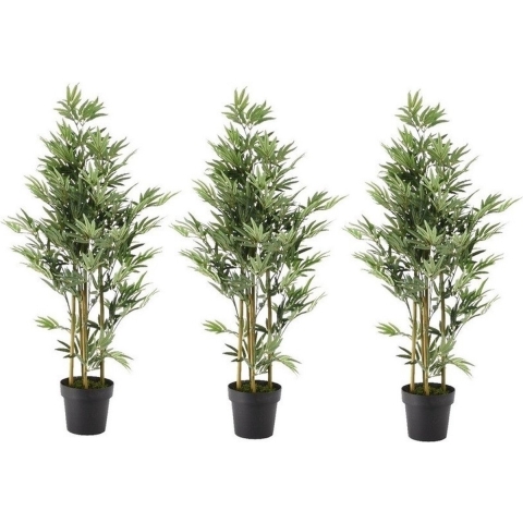 3x Groene bamboe kunstplant 125 cm in zwarte plastic pot -