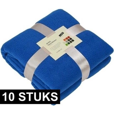 10x Fleece dekens/plaids kobaltblauw 130 x 170 cm -