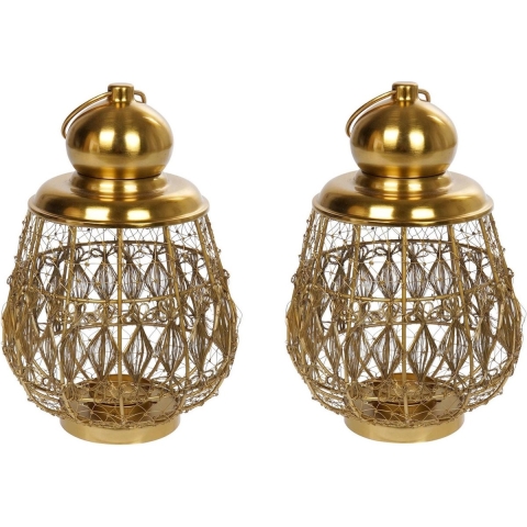 2x stuks kaarshouder/windlicht goud metaal 36 cm -