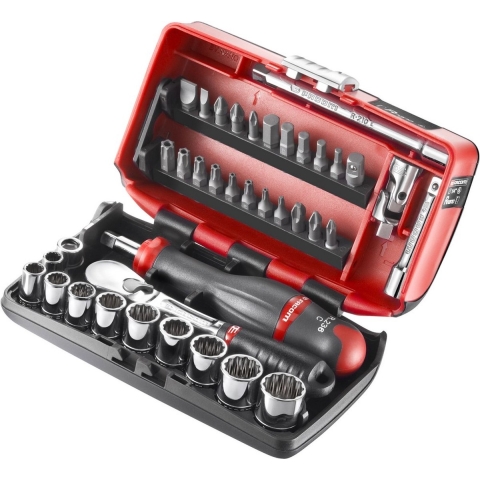 Facom compacte 1/4" doppenset 12 kant met ratel metstofdichte kop - inch - RL.NANO-U2