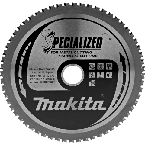 Makita Accessoires Cirkelzaagblad RVS/Staal | Specialized 150x20x1,1 60T 0g - B-47058 B-47058