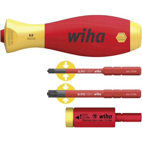 Wiha 41477 | Momentset easyTorque adapter electric | met slimVario® houder en slimBits SL/PZ | 4-delig - 41477