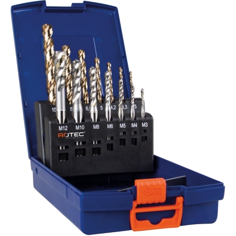 Rotec 7+7 dlg. set machinetappen &apos;330&apos; en spiraalboren &apos;110&apos; / M3-M12 - 900.2009C