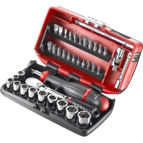 Facom compacte doppenset 1/4" 6-kant met ratel met stofdichte kop - inch maten - RL.NANO-U1