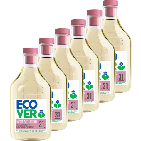 6x Ecover Vloeibaar Wasmiddel Wol&Fijn Was - Waterlelie&Groene Meloen 31 Wasbeurten 1,43 liter