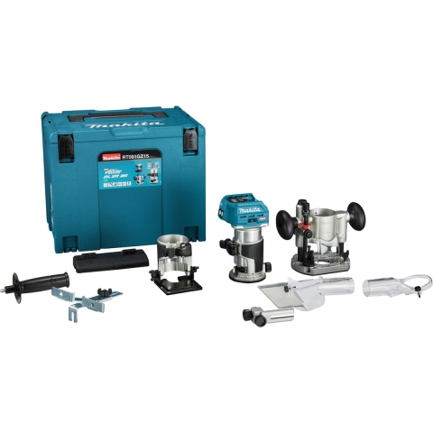 Makita RT001GZ15 Boven- en kantenfrees | 40 V Max | Zonder accu&apos;s en lader | In Mbox met geleiderail adapter - RT001GZ15
