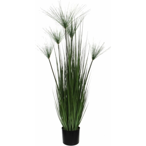 Kunstgras/gras kunstplant met papyrus pluimen - groen H127 x D17 cm - op stevige plug -