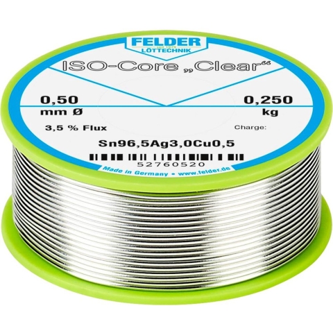 Felder ISO-Core Clear SAC305 Soldeertin Spoel Sn96,5Ag3Cu0,5 0.250 kg 0.5 mm