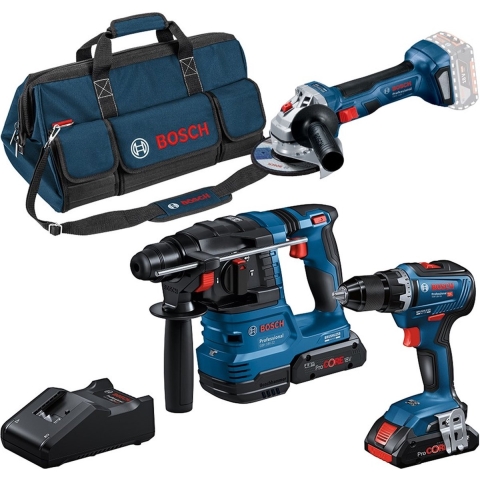 Bosch Blauw | Combopack | GSR 18V-55 + GWS 18V-7 + GBH 18V-22 | 18V | 2 x 4.0Ah ProCORE + lader | In tas - 0615A50035