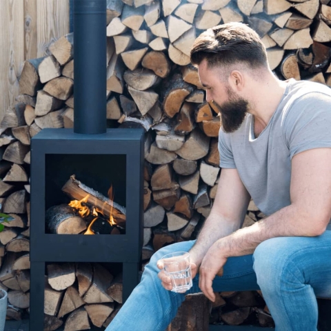 Esschert Tuinhaard met Houtopslag Zwart