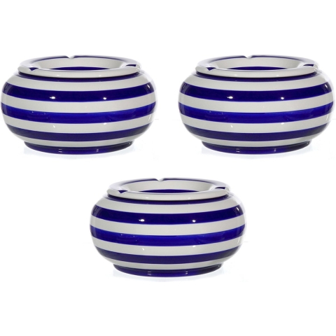 3x Blauw/witte ronde terras asbakken/stormasbakken 23 cm -