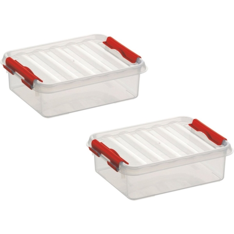 12x stuks opbergboxen/opbergdozen 1 liter kunststof transparant/rood -