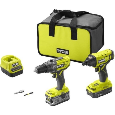 Ryobi R18PDID2-252S | ONE+ 18V Accu 2-delig Combokit | Incl. 1x 5.0Ah + 1x 2.0Ah accu&apos;s 5133004723