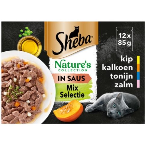 144x 85g Sheba Nature's Collection in Saus heerlijke variatie (kip, kalkoen, tonijn, zalm)