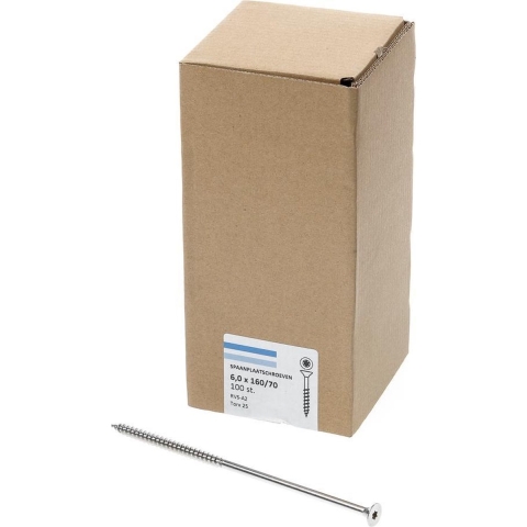 Hoenderdaal Spaanplaatschroef Rvs-A2 Pk Torx TX25 6.0X160/70 | 100 stuks - 0206.30.51201