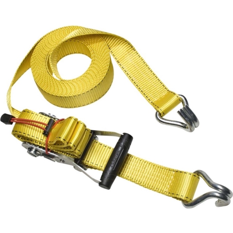 Masterlock Ratchet tie down with J hooks 8,25m - colour : yellow - PVC grip on ra - 3059EURDAT
