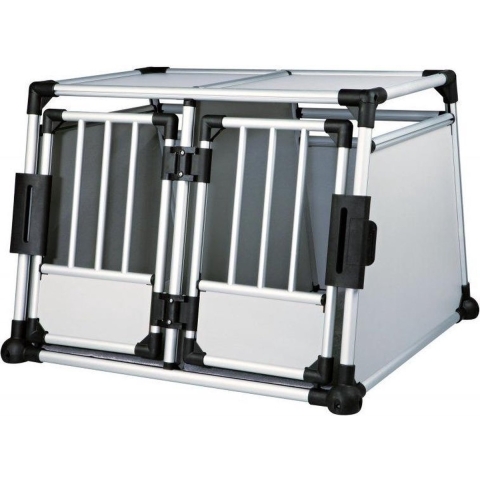 Maat M-L: B 93 x D 88 x H 64 cm - Trixie Transportbox Aluminium dubbel