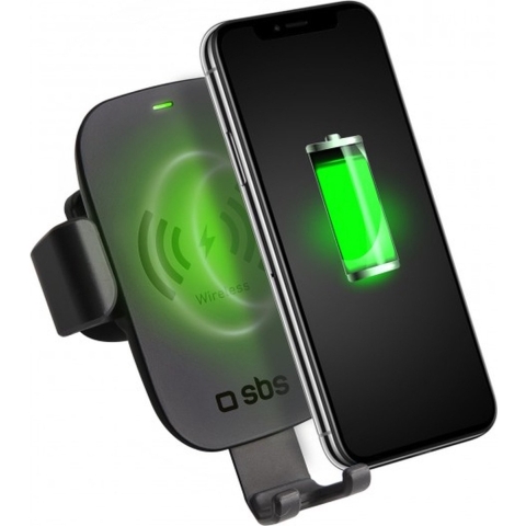 sbs mobile Auto-Halterung Wireless Gravity mit Schnellladung Ventilatierooster Telefoonhouder voor in de auto Met inductielader 55 - 90 mm