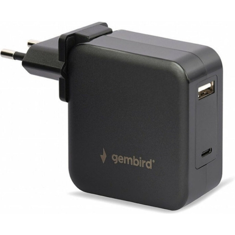 Gembird USB-C snellader-laptopvoeding 60W USB + USB-C zwart - 9550195