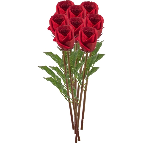 Kunstbloemen boeket Roos Bud tak - 8x - 58 cm - rood - Kunst zijdebloemen -