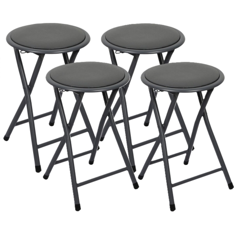 Bijzet krukjes - 4x - antraciet - metaal/stof - D30 x H45 cm - opvouwbaar -
