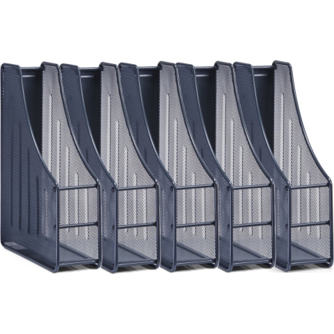 Lectuurbak/documenten opbergbak - 5x - antraciet grijs - draad metaal - L9 x B27 x H35 cm -