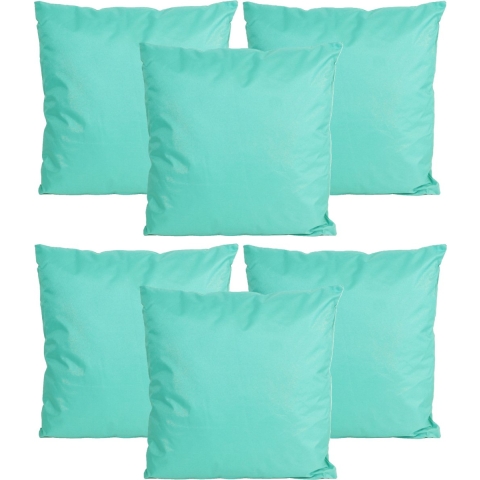 Buiten of tuin sier kussens - 6x - aqua blauw - 45 x 45 cm - binnen/buiten - tuinbank -