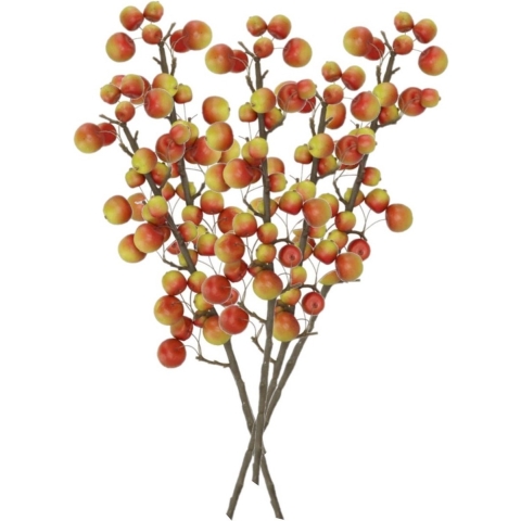 Kunstbloem fruit tak met appels - 5x - 66 cm - rood/groen - Kunst zijdebloemen -