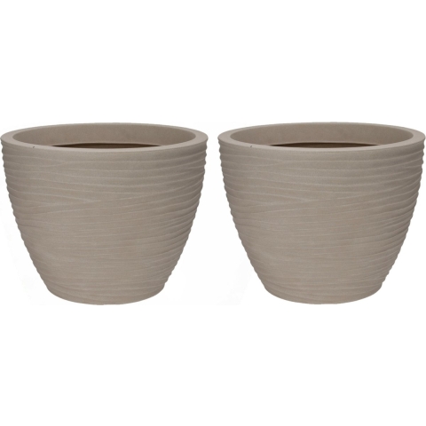 Plantenpot/bloempot Dunes - 2x - Tuin - stevig kunststof - zand/beige - D50 x H38 cm -