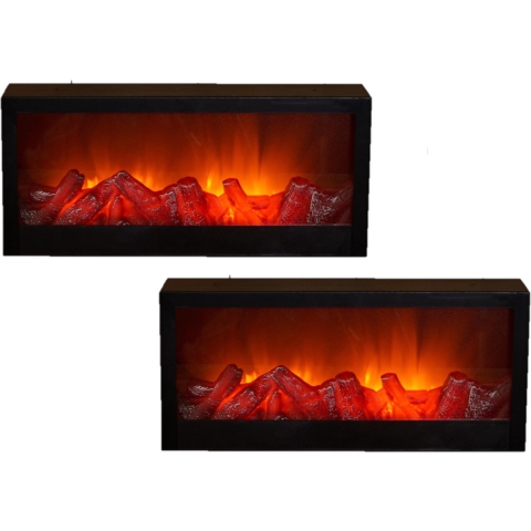 2x stuks sfeerhaarden/open haard lantaarns zwart met led verlichting L45 x B10 x H20 cm -