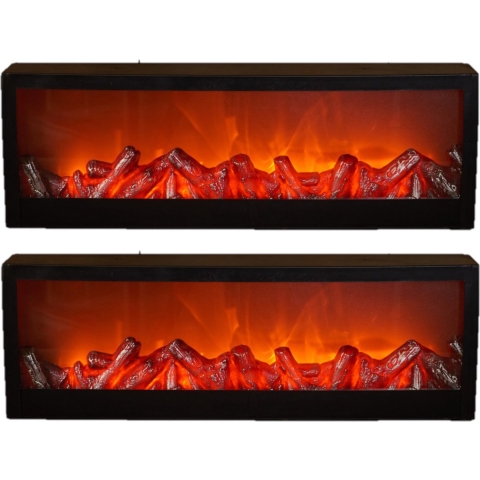 2x stuks sfeerhaarden/open haard lantaarns zwart met led verlichting L60 x B10 x H20 cm -