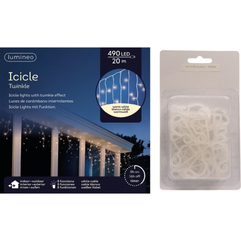 IJspegel verlichting warm wit buiten 490 lampjes met dakgoot haakjes -