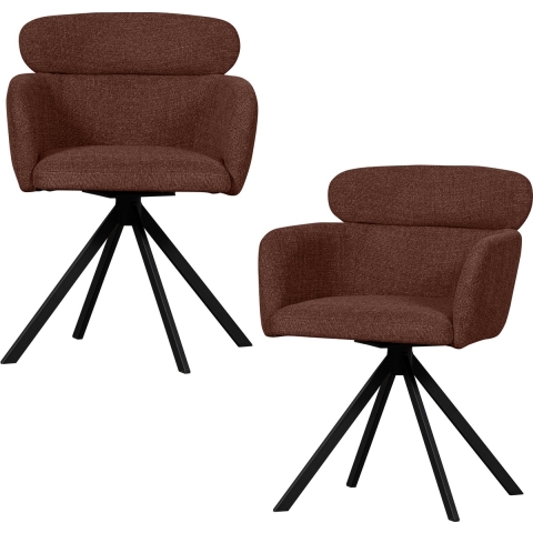 WOOOD Fenne Draaibare Eetkamerstoel - Polyester - Chestnut - Set van 2