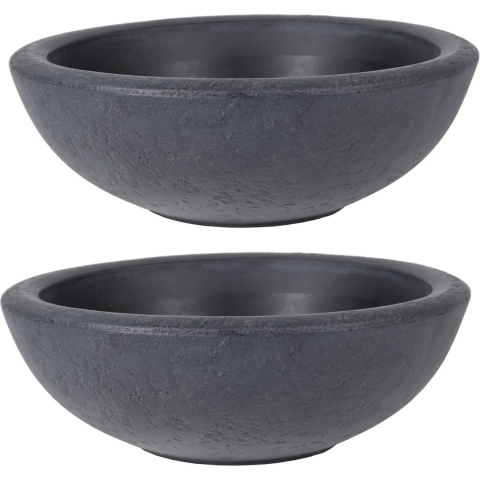 Plantenpot/bloempot schaal - 2x - kunststof - antraciet/grijs - buiten - D38 x H14 cm -