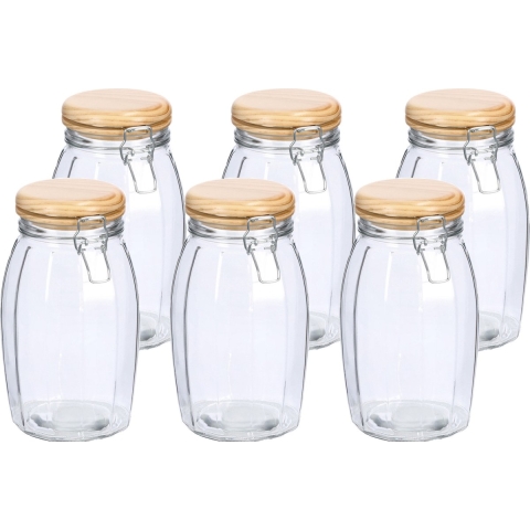 Voorraadpotten/bewaarpotten - 6x - 1.85L - glas - met beugelsluiting - D13 x H23 cm -